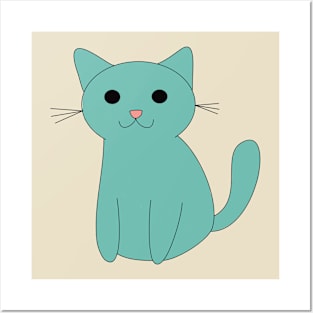 Sitting cat (blue) Posters and Art